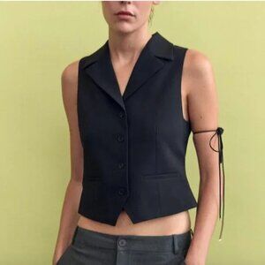 NWT ZARA STRAIGHT SHIRT STYLE VEST BLACK